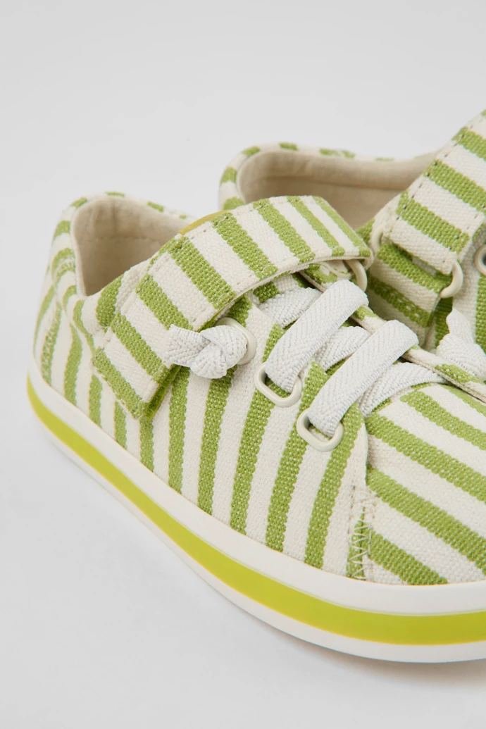 Peu Rambla Green And White Striped Recycled Cotton Shoes For Kids