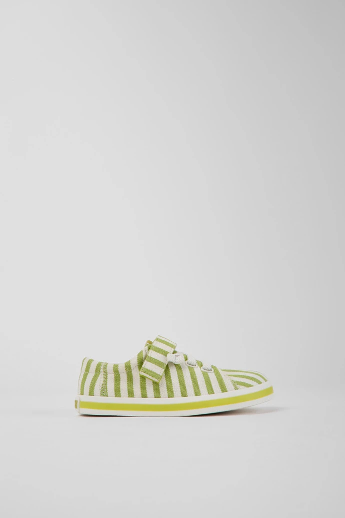 Peu Rambla Green And White Striped Recycled Cotton Shoes For Kids - Image 2