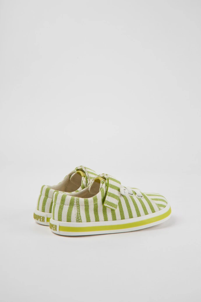 Peu Rambla Green And White Striped Recycled Cotton Shoes For Kids - Image 3