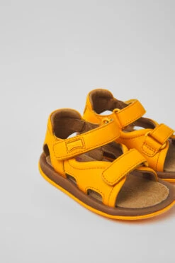 Bicho Yellow Leather Sandals For Kids