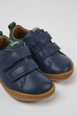 Peu Dark Blue Leather Shoes For Kids