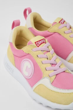 Driftie Yellow And Pink Textile And Nubuck Sneakers For Kids