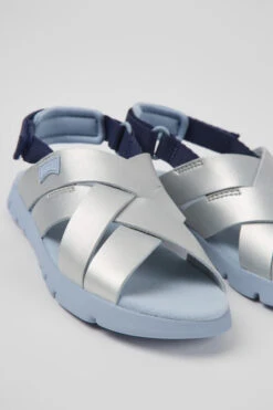 Oruga Grey Leather And Textile Sandals For Kids