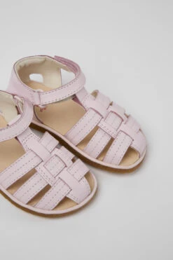 Miko Pink Leather Sandals For Girls
