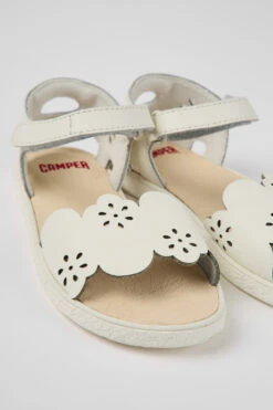 Miko White Leather Sandals For Girls