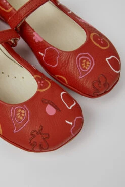 Twins Red Leather Ballerinas For Girls