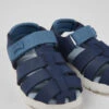 Oruga Blue Leather And Textile Sandals For Kids