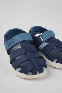 Oruga Blue Leather And Textile Sandals For Kids