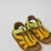 Twins Green And Orange Leather Sandals For Kids