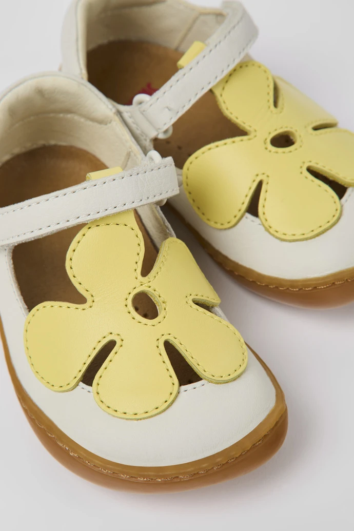 Twins White And Yellow Leather Shoes For Kids