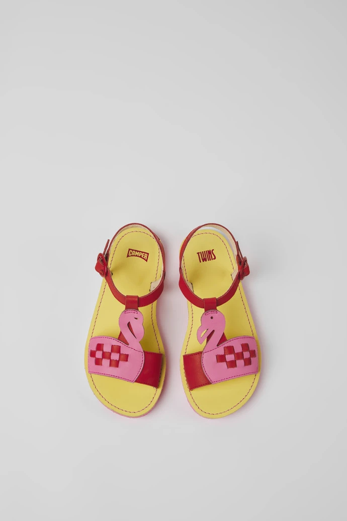 Twins Red And Pink Leather Sandals For Kids - Image 4