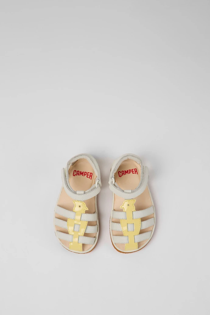 Miko White And Yellow Leather Sandals For Kids - Image 4