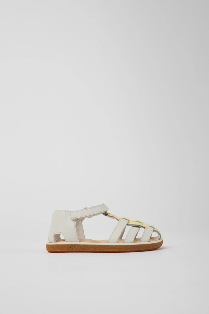 Miko White And Yellow Leather Sandals For Kids - Image 2