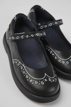Twins Black Leather Mary Jane Shoes For Kids