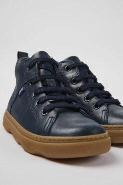 Kido Navy Blue Leather Ankle Boots For Kids