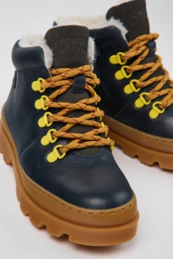 Brutus Navy Blue Leather And Nubuck Ankle Boots For Kids