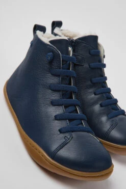 Peu Blue Leather Ankle Boots For Kids