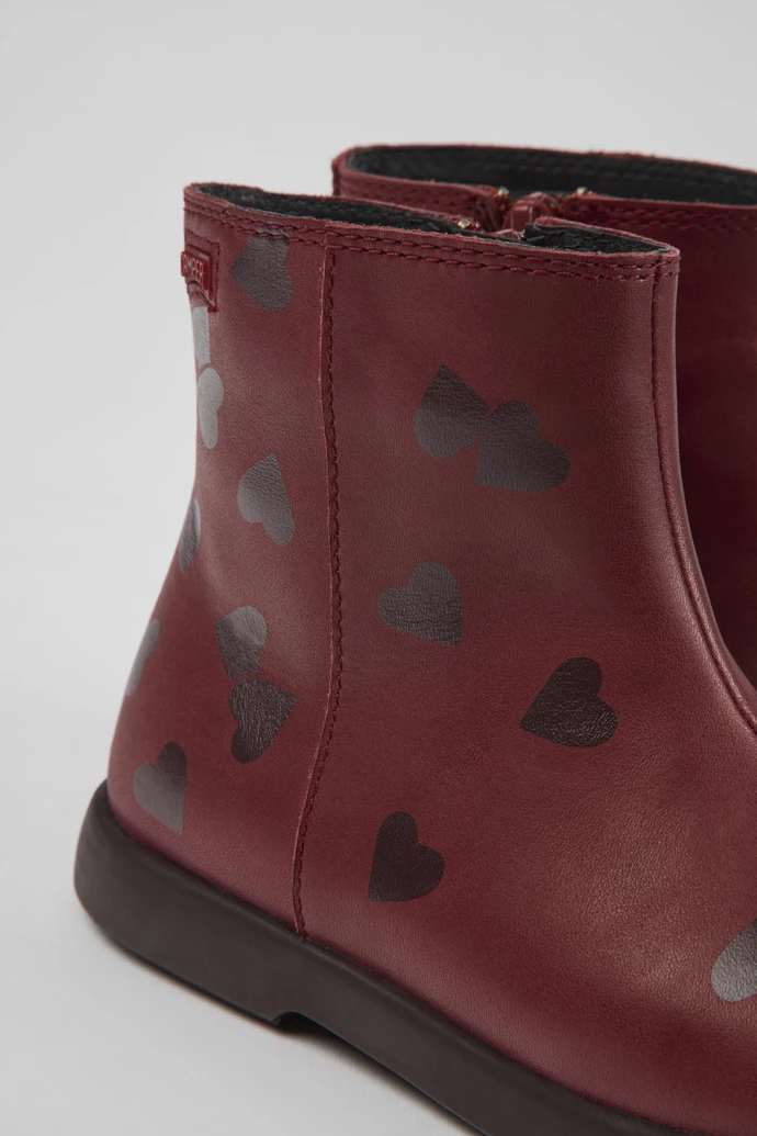 Twins Burgundy Leather Ankle Boots For Kids